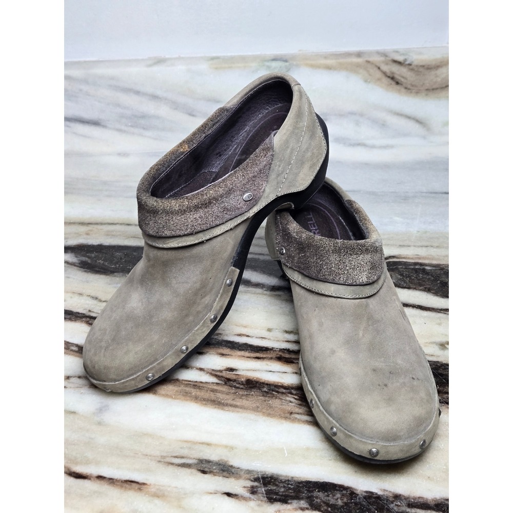 Merrell Drizzle Taupe Grey Leather Studded Clogs Mules Womens 8.5‎ J56086